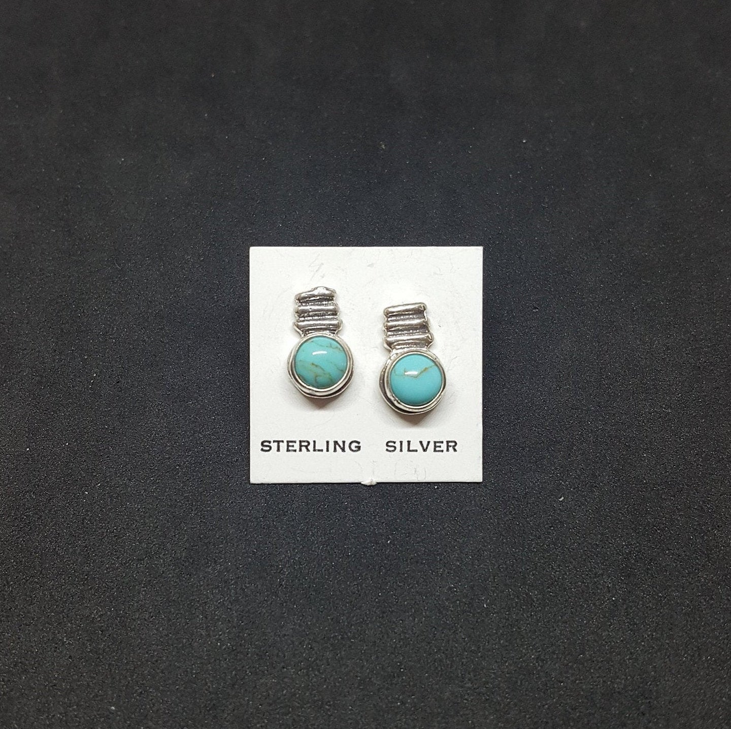 Native Medal 5 mm round Kingman Turquoise sterling silver stud earrings