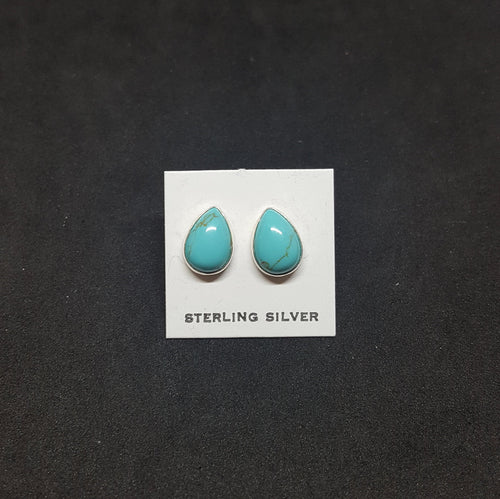 7x10mm Teardrop Kingman Turquoise sterling silver stud earrings