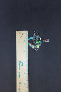 Southwest inlay Bear Night Sky Tepeedancing native people with hat dress Multi-stones sterling silver pendant necklace
