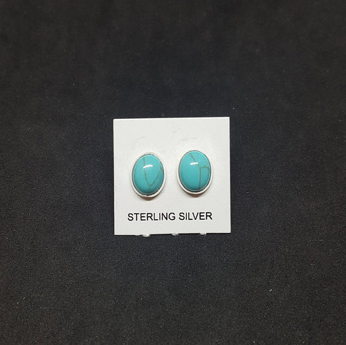 8mm x 6mm Oval Kingman Turquoise sterling silver stud earrings