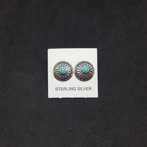 Daisy Flower 2mm Kingman Turquoise round shape sterling silver stud earrings