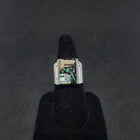 Size 10 3/4 - Native city and Mountain and night sky  Rectangle Micro-inlay multi-stone sterling silver ring