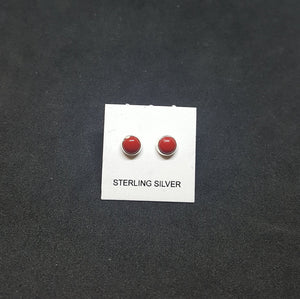 4 mm round Coral sterling silver stud earrings