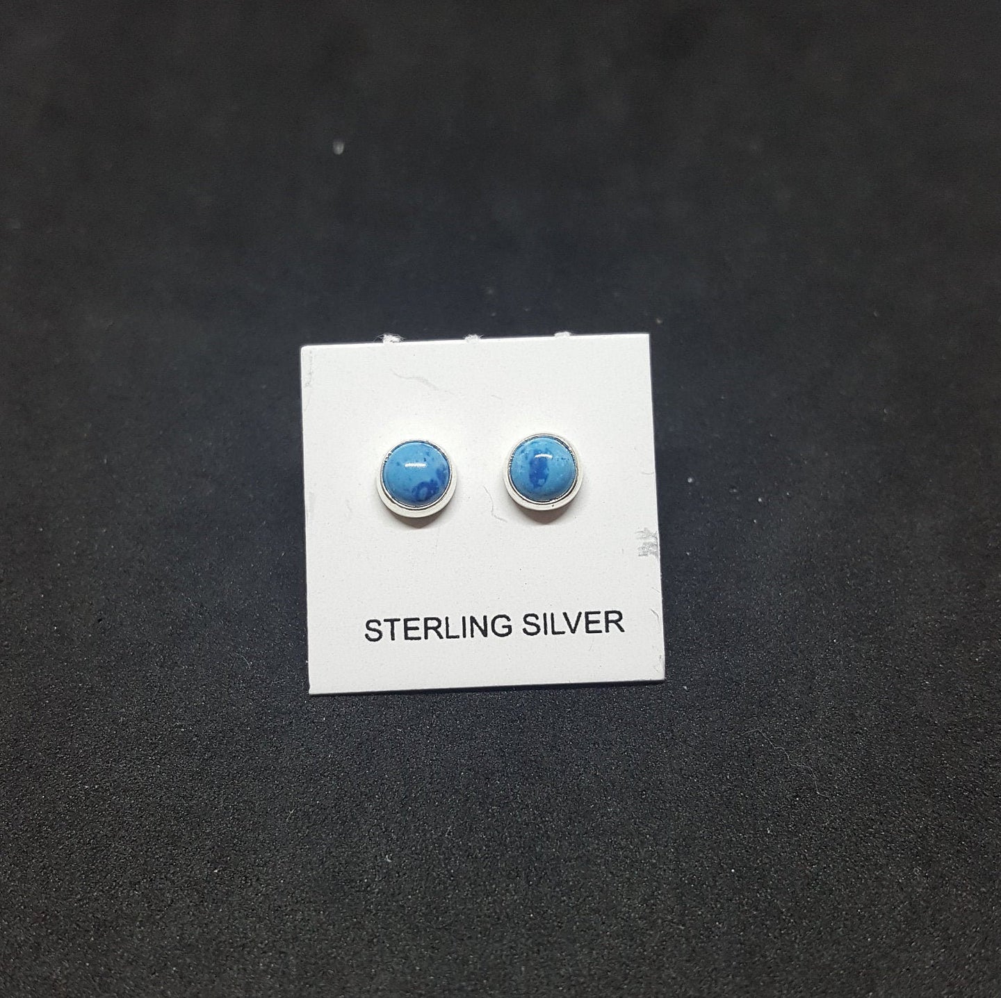3 mm round Natural Turquoise sterling silver stud earrings