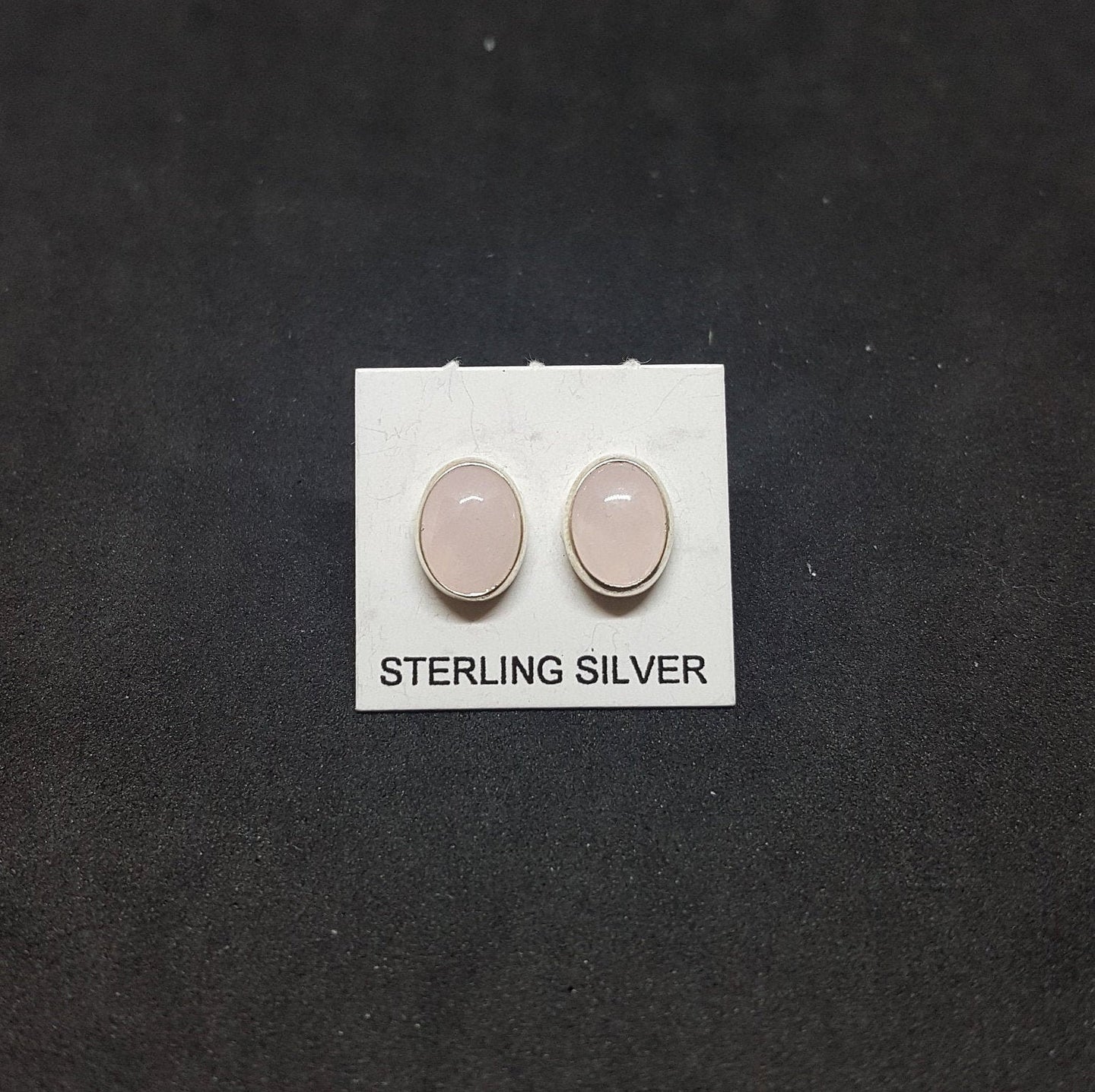 Oval Rose Quarts sterling silver stud earrings
