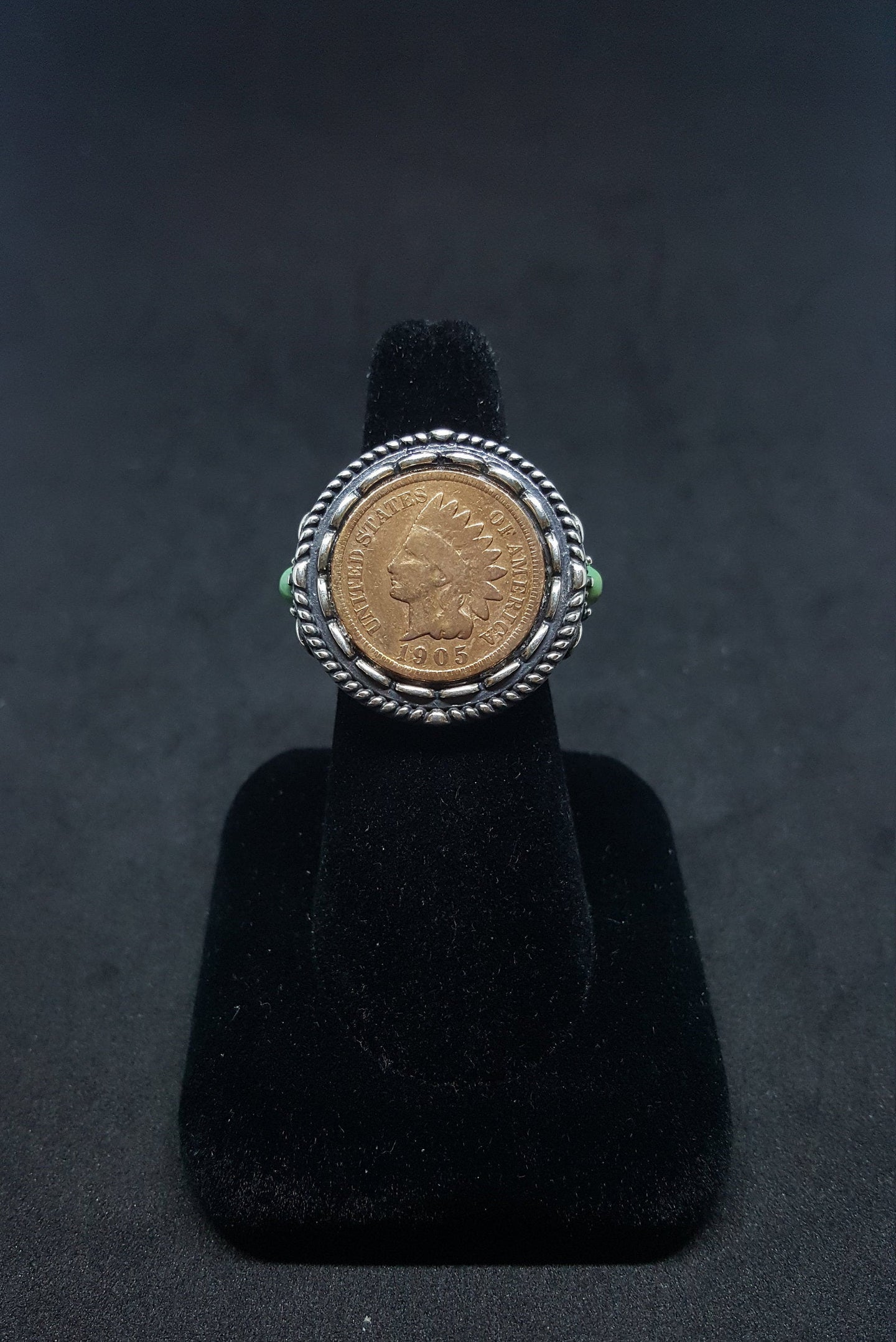 Rare 1905 Indian Head penny great condition turquoise sterling silver ring size 8 1/2