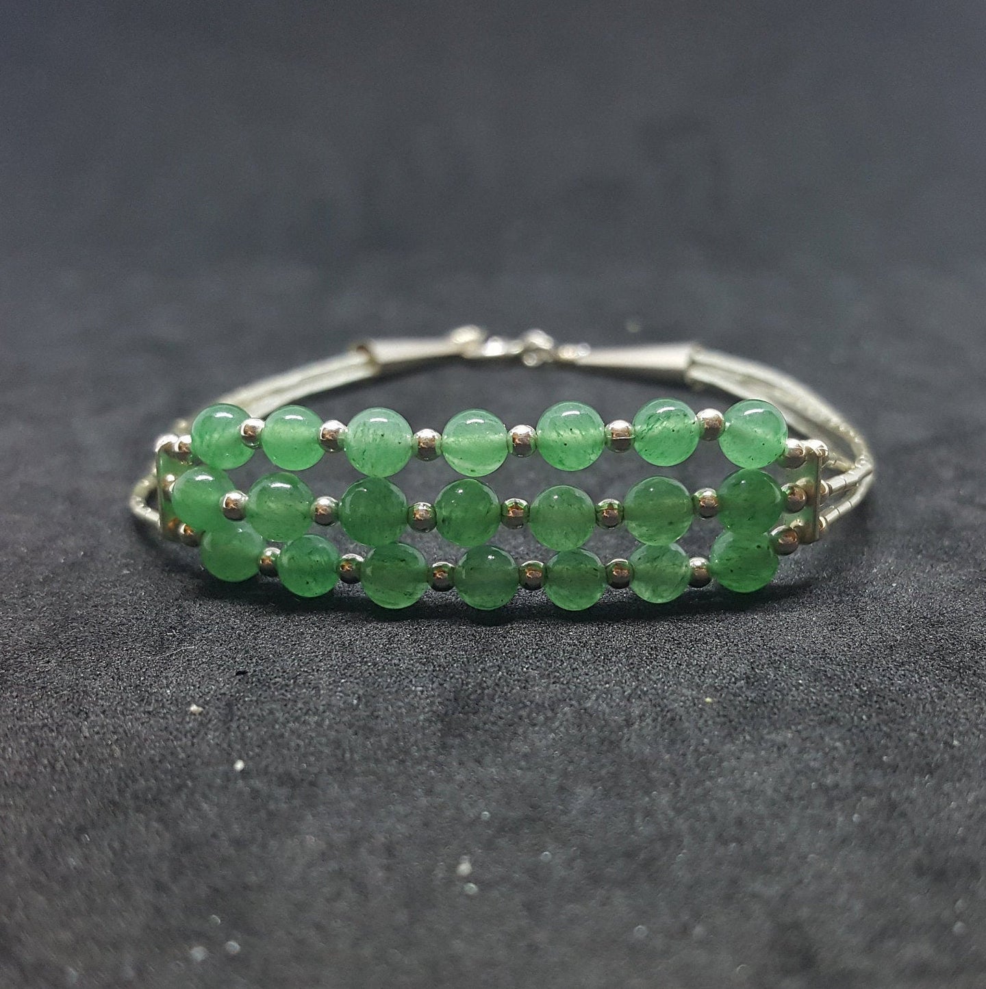 7 inches Jade sterling silver beaded bracelet