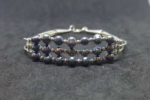 7 inches Peacock Mother of Pearl sterling silver beaded bracelet