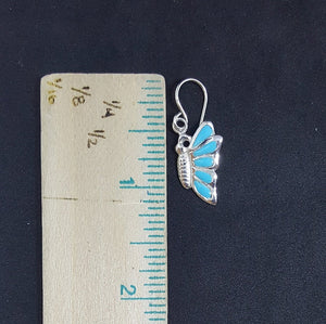 Set Flying butterfly one side turquoise sterling silver dangle earrings and pendant