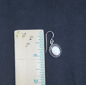 Petit points Oval White Fire Opal sterling silver dangle earrings