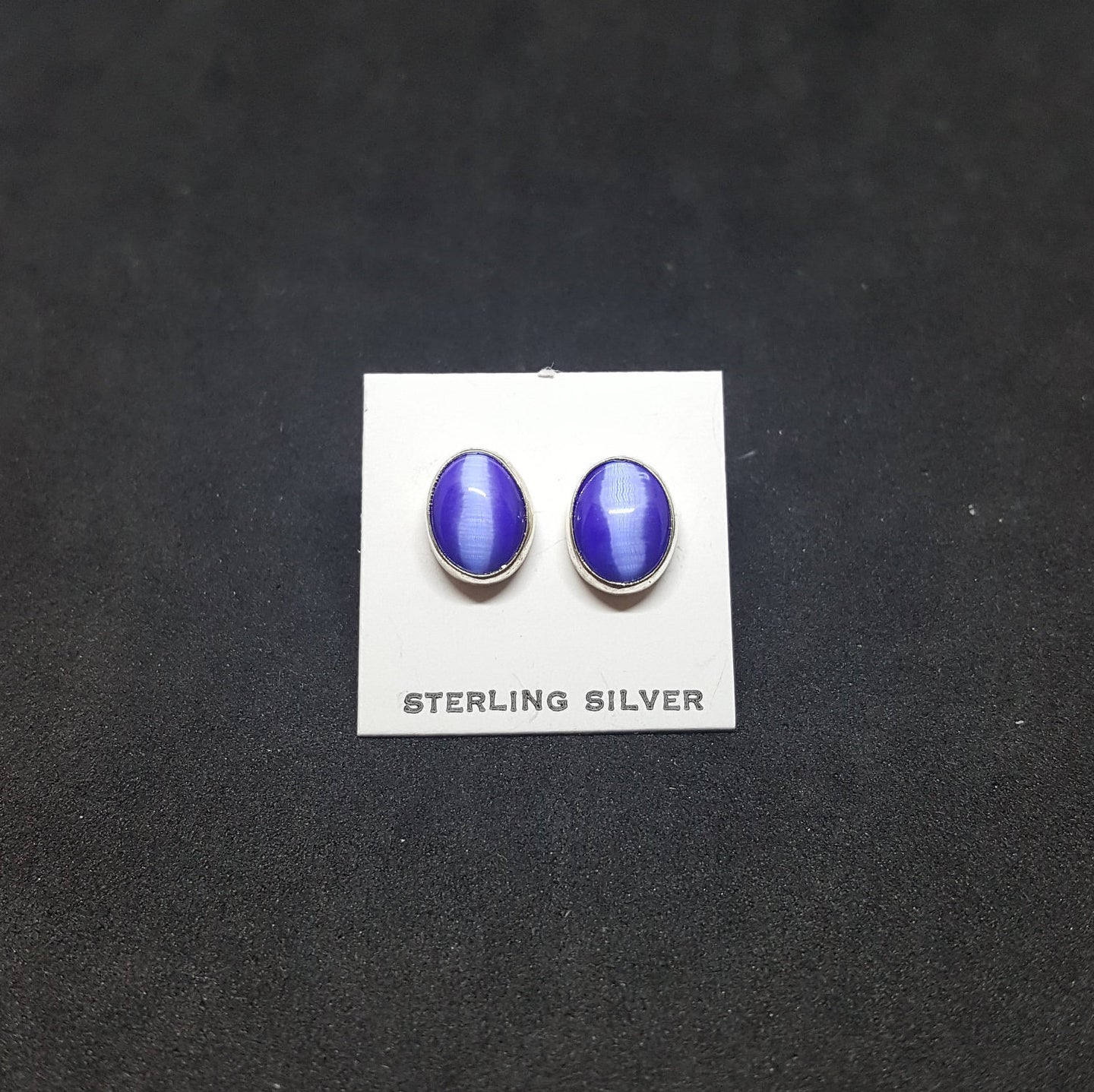 Blue Cat Eyes sterling silver stud earrings