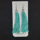 Tassel 15 strands Turquoise beaded medium length sterling silver dangle earrings