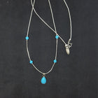 Turquoise teardrop shape with 4 stone beads sterling silver beaded necklace