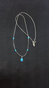 Turquoise teardrop shape with 4 stone beads sterling silver beaded necklace