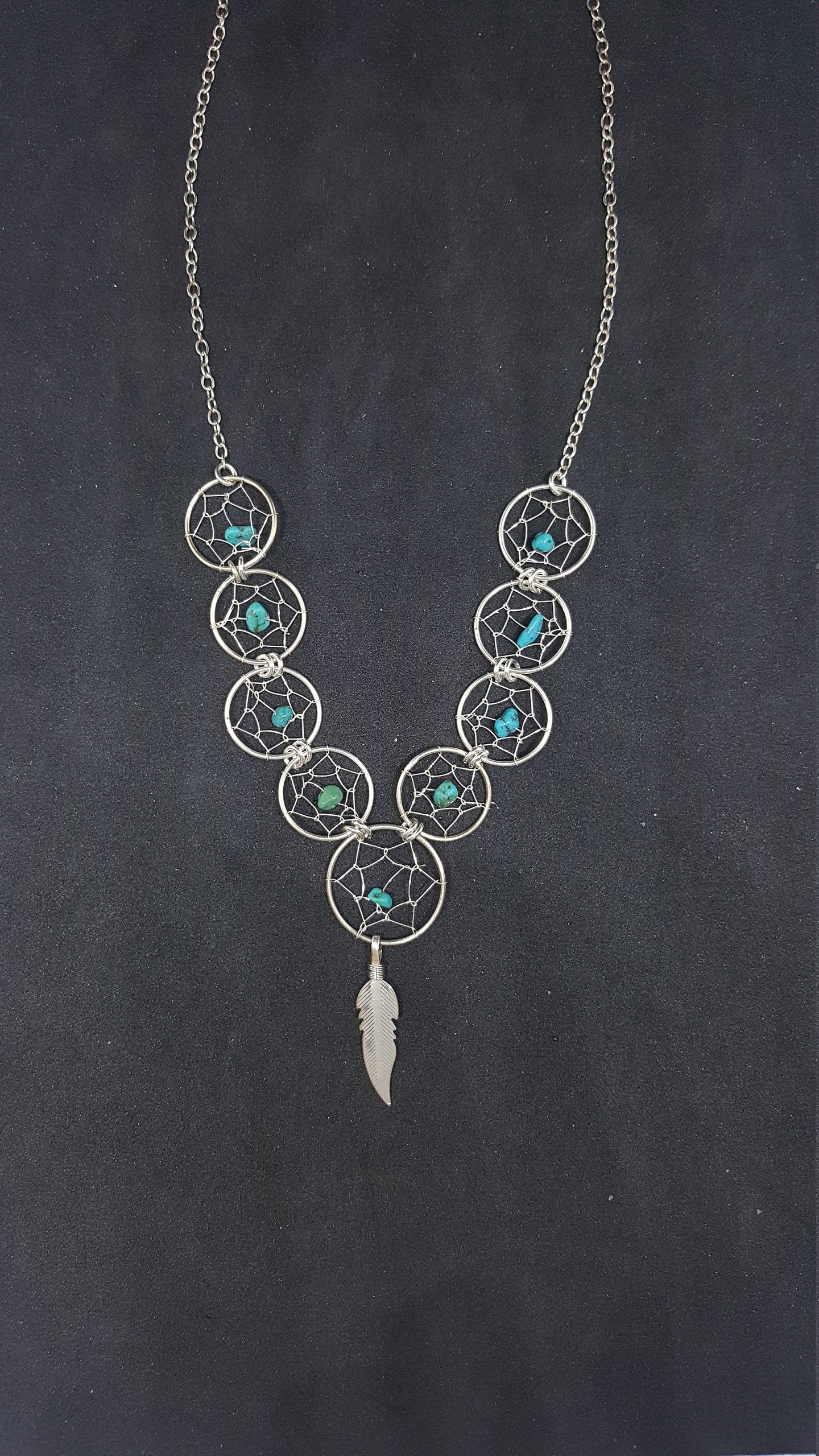 Dream Catchers with Feather Turquoise sterling silver charm necklace