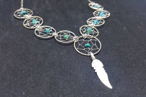 Dream Catchers with Feather Turquoise sterling silver charm necklace