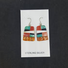Southwest Inlay Kingman Turquoise Black Onyx Mother of Pearl Spiny Oyster rectangle shell sterling silver dangle earrings