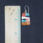 Southwest Inlay Kingman Turquoise Black Onyx Mother of Pearl Spiny Oyster rectangle shell sterling silver dangle earrings