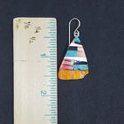 Southwest Inlay Kingman Turquoise Black Onyx Mother of Pearl Spiny Oyster triangle shell sterling silver dangle earrings
