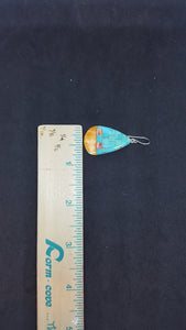 Southwest Bricks inlay Kingman Turquoise Spiny Oyster oval shape shell sterling silver dangle earrings