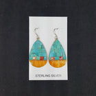 Southwest Bricks inlay Kingman Turquoise Spiny Oyster oval shape shell sterling silver dangle earrings