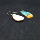 Southwest Bricks inlay Kingman Turquoise Spiny Oyster oval shape shell sterling silver dangle earrings
