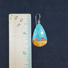 Southwest Bricks inlay Kingman Turquoise Spiny Oyster oval shape shell sterling silver dangle earrings