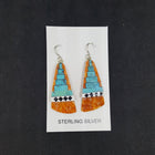 Southwest Heaven stairs  Inlay Kingman Turquoise Black Onyx White Turquoise Spiny Oyster triangle shell sterling silver dangle earrings