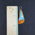 Southwest Heaven stairs  Inlay Kingman Turquoise Black Onyx White Turquoise Spiny Oyster triangle shell sterling silver dangle earrings