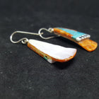 Southwest Heaven stairs  Inlay Kingman Turquoise Black Onyx White Turquoise Spiny Oyster triangle shell sterling silver dangle earrings