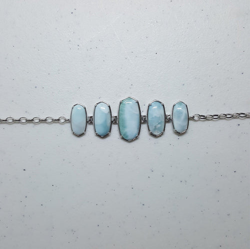 5 Stones Natural Larimar rectangle shape sterling silver chain bracelet