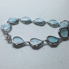 Blue Larimar Wavy pattern teardrop shape sterling silver chain bracelet