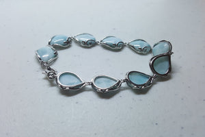 Blue Larimar Wavy pattern teardrop shape sterling silver chain bracelet