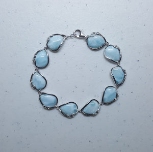 Blue Larimar Wavy pattern teardrop shape sterling silver chain bracelet