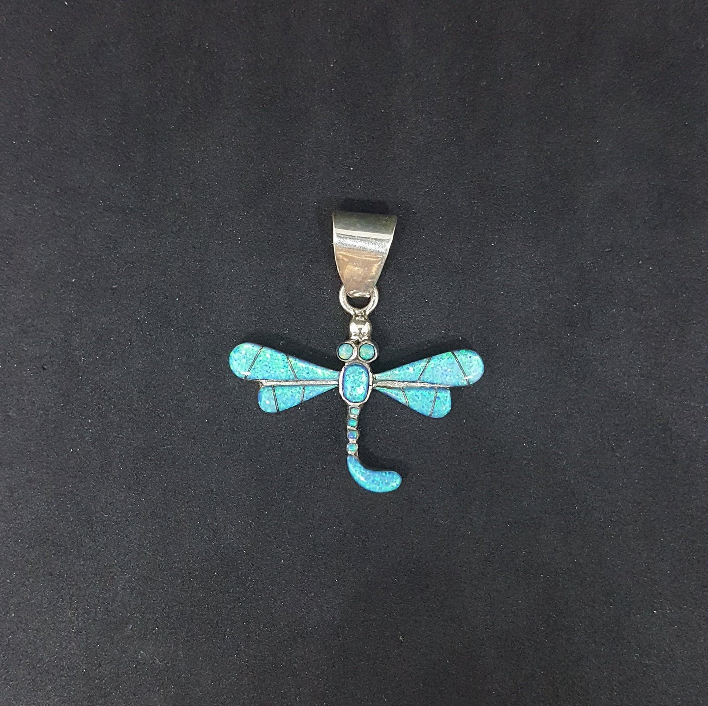 Little Dragonfly Blue Fire Opal sterling silver pendant necklace