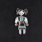 Native lady Inlay Mother of Pearl Turquoise Black Onyx Coral sterling silver pin - Vintage