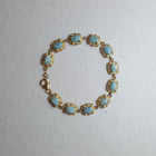 Stone on Crown Rectangle Natural Larimar with micro CZ  gold plated sterling silver chain bracelet