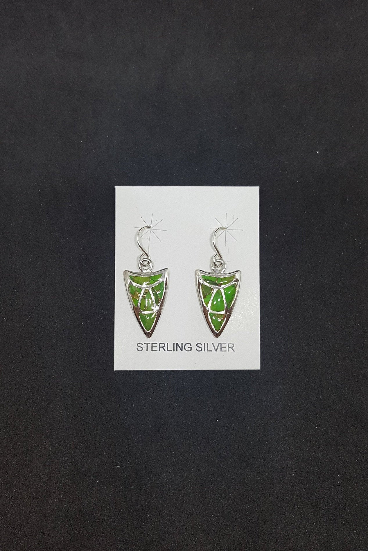 The Green Arrow Green Turquoise triangle sterling silver dangle earrings
