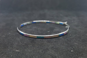 Big O inlay Blue Fire Opal White Fire Opal round shape sterling silver hoop earrings
