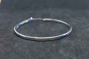 Big O inlay Blue Fire Opal White Fire Opal round shape sterling silver hoop earrings