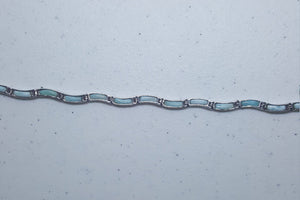 Simple thin waves Natural Larimar sterling silver link bracelet