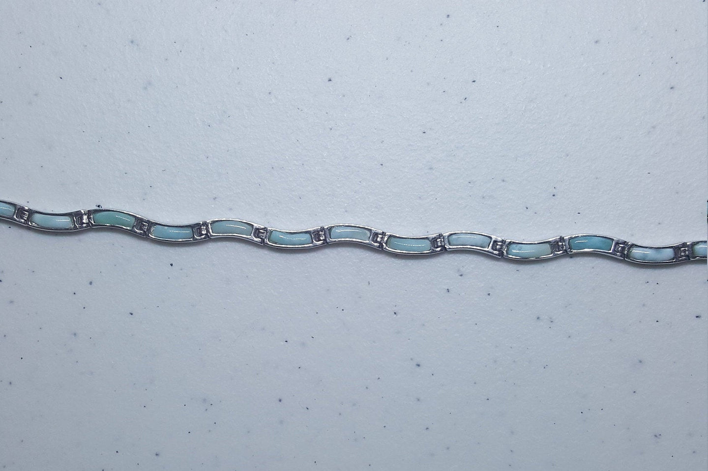 Simple thin waves Natural Larimar sterling silver link bracelet