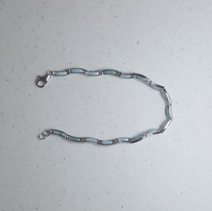 Simple thin waves Natural Larimar sterling silver link bracelet