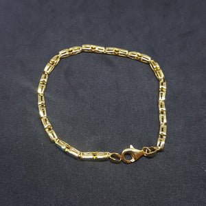 Small rectangle Blue Fire Opal gold plated sterling silver chain bracelet