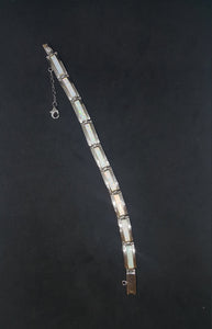 Simple White Fire Opal rectangle shape sterling silver link bracelet