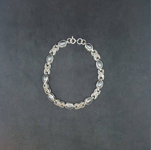 Peacock oval and chain shape sterling silver chain bracelet