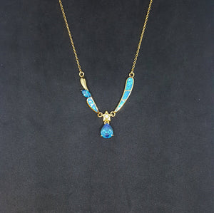 Blue Fire Opal and Topaz Teardrop star with Marquise shape  gold plated sterling silver pendant necklace