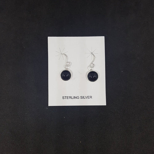 7 mm round Black Onyx sterling silver dangles earrings