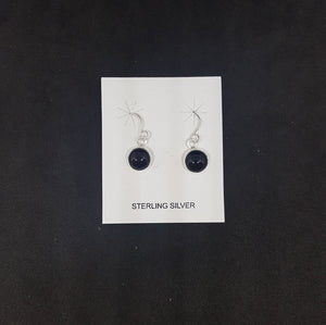 7 mm round Black Onyx sterling silver dangles earrings