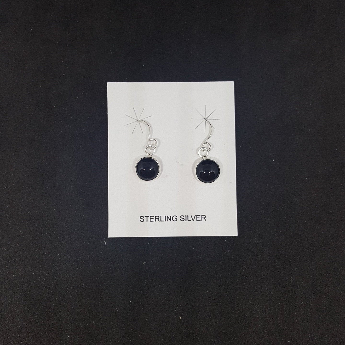 7 mm round Black Onyx sterling silver dangles earrings